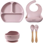 ベビー キッズ シリコン 食器4点セット 持ち手木製 ライラック ang-sil-b-llc