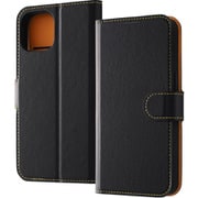 IN-P41ELC1/BOR [iPhone 15 耐衝撃 手帳型レザーケース シンプル マグネット plus/ブラック/オレンジ]