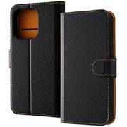 IN-P42ELC1/BOR [iPhone 15 Pro 耐衝撃 手帳型レザーケース シンプル マグネット plus/ブラック/オレンジ]