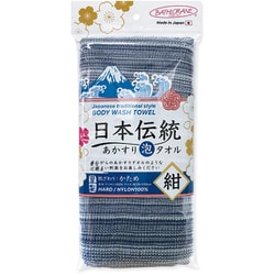 日本伝統垢すり泡タオル （紺）ブルー 約28×100cm BF-501