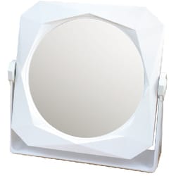 ダイヤモンドカット 両面スタンドミラー ホワイト 鏡面サイズ：直径163mm YD-1300
