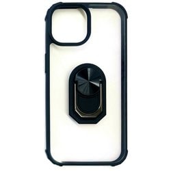 AC-P23-TR BK [iPhone 15 用 耐衝撃背面クリアケース スマホリング付 ブラック]