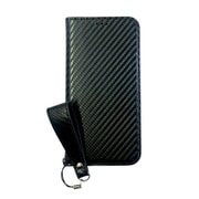 AC-P23-PB2CB [iPhone 15 用 ソフトレザー手帳型ケース ストラップ付 カーボン]