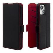 7576IP361BO [iPhone 15/iPhone14/13用 ケース カバー 手帳型 薄型 耐衝撃吸収 カード入れ スタンド機能 サイドマグネット BK×RD]