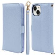7584IP361BO [iPhone 15/iPhone14/13用 ケース カバー 手帳型 カード入れ スタンド機能 ハンドストラップ付き ライトブルー]
