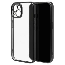 7597IP361TP [iPhone 15用 ケース カバー TPU 極限保護 精密設計 クリア 透明 メタルフレーム ブラック]