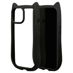 7636IP361HB [iPhone 15/iPhone14/13用 ケース カバー ハイブリッドTPU×PC 猫耳 ネコミミ 背面クリア mimi ブラック]