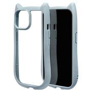 7639IP361HB [iPhone 15/iPhone14/13用 ケース カバー ハイブリッドTPU×PC 猫耳 ネコミミ 背面クリア mimi スモーキーブルー]