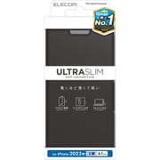 PM-A23APLFUBK [iPhone 15 用 ケース レザー カバー 手帳型 マグネット フラップ 衝撃吸収 超軽量 薄型 ワイヤレス充電可 スタンド機能付 カードケース機能付 UltraSlim ブラック]