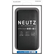 PM-A23APLFY2BK [iPhone 15 用 ケース レザー カバー 手帳型 マグネット フラップ 衝撃吸収 ワイヤレス充電可 ストラップホール付 スタンド機能付 カードケース機能付 NEUTZ ブラック]