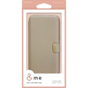 PM-A23APLFYJ3GB [iPhone 15 用 ケース レザー カバー 手帳型 マグネット フラップ 衝撃吸収 ワイヤレス充電可 カードケース機能付 &me グレージュ]