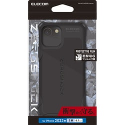 PM-A23AZEROBK [iPhone 15 用 ケース ハイブリッド カバー 衝撃吸収 カメラレンズ保護設計 ワイヤレス充電可 ストラップホール付 フィルム付 ZEROSHOCK ブラック]
