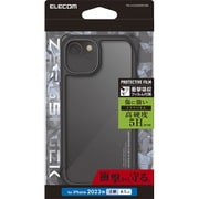 PM-A23AZEROFCBK [iPhone 15 用 ケース ハイブリッド カバー 衝撃吸収 カメラレンズ保護設計 ワイヤレス充電可 ストラップホール付 背面クリア 硬度5H フィルム付 ZEROSHOCK ブラック]