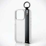 PM-A23CHVHBBK [iPhone 15 Pro 用 ケース ハイブリッド カバー 衝撃吸収 カメラレンズ保護設計 リング付 スタンド機能付 ハンドバンド付 ストラップホールシート付 ＆me クリア×ブラックバンド]
