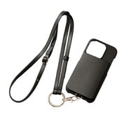 PM-A23CPLOSSBK [iPhone 15 Pro 用 ケース レザー カバー ショルダーストラップ付 カードケース コインケース 機能付 ＆me チャコールブラック]
