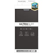 PM-A23DPLFUBK [iPhone 15 Pro Max 用 ケース レザー カバー 手帳型 マグネット フラップ 衝撃吸収 超軽量 薄型 ワイヤレス充電可 スタンド機能付 カードケース機能付 UltraSlim ブラック]