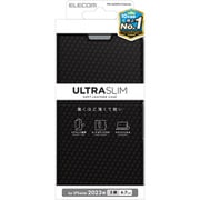 PM-A23DPLFUCB [iPhone 15 Pro Max 用 ケース レザー カバー 手帳型 マグネット フラップ 衝撃吸収 超軽量 薄型 ワイヤレス充電可 スタンド機能付 カードケース機能付 UltraSlim カーボンブラック]