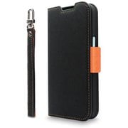 CR_IONCSPLNU_BO [iPhone 15 対応 ケース 手帳型/カード 収納/ストラップ/スタンド 機能 付 レザー スマホケース NU ブラック×オレンジ]