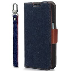 CR_IONCSDNNJ_ID [iPhone 15 対応 ケース 手帳型/カード 収納/ストラップ/スタンド 機能 付 デニム スマホケース NU JEANS インディゴ]
