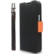 CR_IOBCSPLNU_BO [iPhone 15 Plus 対応 ケース 手帳型/カード 収納/ストラップ/スタンド 機能 付 レザー スマホケース NU ブラック×オレンジ]