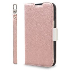 CR_IOBCSPLNU_CW [iPhone 15 Plus 対応 ケース 手帳型/カード 収納/ストラップ/スタンド 機能 付 レザー スマホケース NU シャンパンローズ×ホワイト]