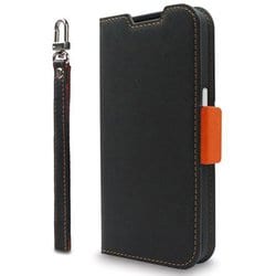 CR_IOPCSPLNU_BO [iPhone 15 Pro 対応 ケース 手帳型/カード 収納/ストラップ/スタンド 機能 付 レザー スマホケース NU ブラック×オレンジ]
