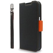 CR_IOPCSPLNU_BO [iPhone 15 Pro 対応 ケース 手帳型/カード 収納/ストラップ/スタンド 機能 付 レザー スマホケース NU ブラック×オレンジ]