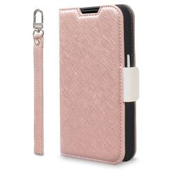 CR_IOPCSPLNU_CW [iPhone 15 Pro 対応 ケース 手帳型/カード 収納/ストラップ/スタンド 機能 付 レザー スマホケース NU シャンパンローズ×ホワイト]