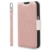 CR_IOPCSPLNU_CW [iPhone 15 Pro 対応 ケース 手帳型/カード 収納/ストラップ/スタンド 機能 付 レザー スマホケース NU シャンパンローズ×ホワイト]