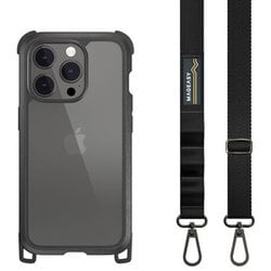 ME_IOPCSPTSL_LE [iPhone 15 Pro 対応 ケース 斜めがけ 首掛け 肩掛け スマホショルダー ストラップ 付/耐衝撃 米軍 MIL規格 クリア 耐衝撃ケース Odyssey＋ レザーブラック]
