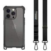 ME_IOPCSPTSL_LE [iPhone 15 Pro 対応 ケース 斜めがけ 首掛け 肩掛け スマホショルダー ストラップ 付/耐衝撃 米軍 MIL規格 クリア 耐衝撃ケース Odyssey＋ レザーブラック]