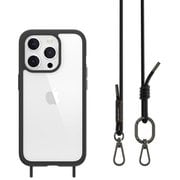 ME_IOPCSPTRP_BK [iPhone 15 Pro 対応 ケース 斜めがけ 首掛け 肩掛け スマホショルダー ストラップ 付/耐衝撃 米軍 MIL規格 クリア 耐衝撃ケース ROAM＋ ブラック]