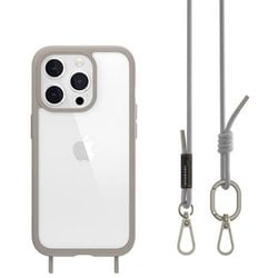 ME_IOPCSPTRP_GY [iPhone 15 Pro 対応 ケース 斜めがけ 首掛け 肩掛け スマホショルダー ストラップ 付/耐衝撃 米軍 MIL規格 クリア 耐衝撃ケース ROAM＋ グレー]