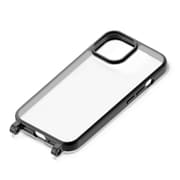 PG-23APT07BK [iPhone 15 用 ショルダーストラップホール付クリアハイブリッドケース ブラック]