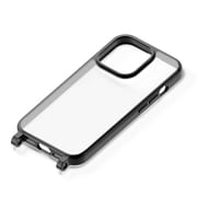 PG-23BPT07BK [iPhone 15 Pro用 ショルダーストラップホール付クリアハイブリッドケース ブラック]