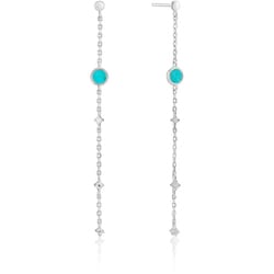 925 Sterling Silver キュービックジルコニア/トルコ石ピアス 長さ：41mm ターコイズ直径：3.5mm E022-02H-SV