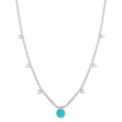 925 Sterling Silver キュービックジルコニア/トルコ石ネックレス 長さ：48cm ターコイズ直径：2.5mm N022-03H-SV
