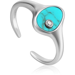 925 Sterling Silver トルコ石/キュービックジルコニアリング リング幅：1.7～11mm ターコイズサイズ：6×8.5mm オープンリング：1.61-1.86cm R027-01H-SV