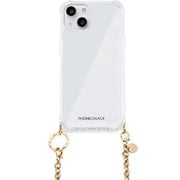 PN25559i15 [チェーンショルダーストラップ付きクリアケース for iPhone 15 ゴールド]