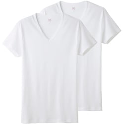YG綿100％ VネックTシャツ （2枚組） L ホワイト YV20152Y