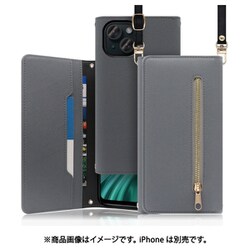 WORK50IP-GY-IP15 [iPhone 15用 手帳型ケース ロングストラップ＆カードポケット付き グレー]