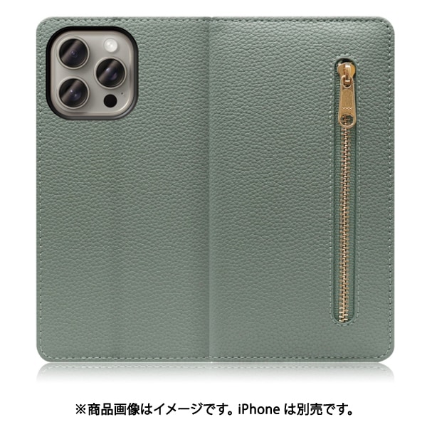 WORK27IP-DG-IP15PM [iPhone 15 Pro Max用 手帳型ケース スタンド機能＆カードポケット付き ダルグリーン]