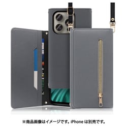 WORK50IP-GY-IP15PRO [iPhone 15 Pro用 手帳型ケース ロングストラップ＆カードポケット付き グレー]