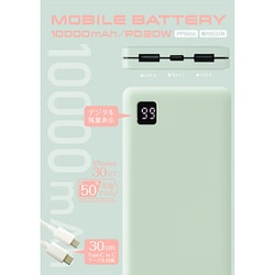 モバイルバッテリー 10000mAh PD20W対応 USB A×2＋C×1 ライトグリーン LU2CMPP100-CCLG