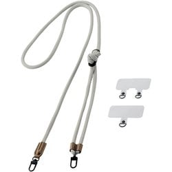 P-STSDH2R06GYL [スマホ ショルダー ストラップ 42～78cm 長さ調整可 ストラップシート付 丸ひもタイプ 丸紐直径6mm ライトグレー]