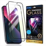 CRSG-IP15PM-BLC [iPhone 15Plus/15 Pro Max用 2枚組 液晶全面保護ガラス 硬度10Hフィルム 日本製硝子 ブルーライトカット ブラックフレーム 黒]