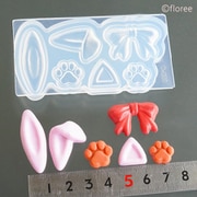 C-823 シリコーン型 Lovely Parts Series トレカデコモールド A. うさ耳・ねこ耳・肉球・リボン [型取用品]