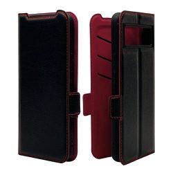 7727P8BSMBKR [Google Pixel 8用 ケース カバー 手帳型 薄型 耐衝撃吸収 カード入れ スタンド機能 サイドマグネット BK×RD]
