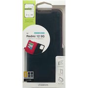 7763R12BSMBKR [Redmi 12 5G用 ケース カバー 手帳型 薄型 耐衝撃吸収 カード入れ スタンド機能 サイドマグネット BK×RD]