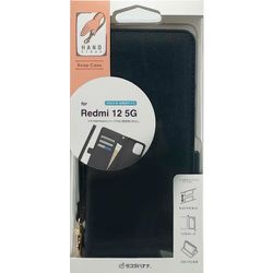 7765R12BHSBK [Redmi 12 5G用 ケース カバー 手帳型 カード入れ スタンド機能 ハンドストラップ付き ブラック]